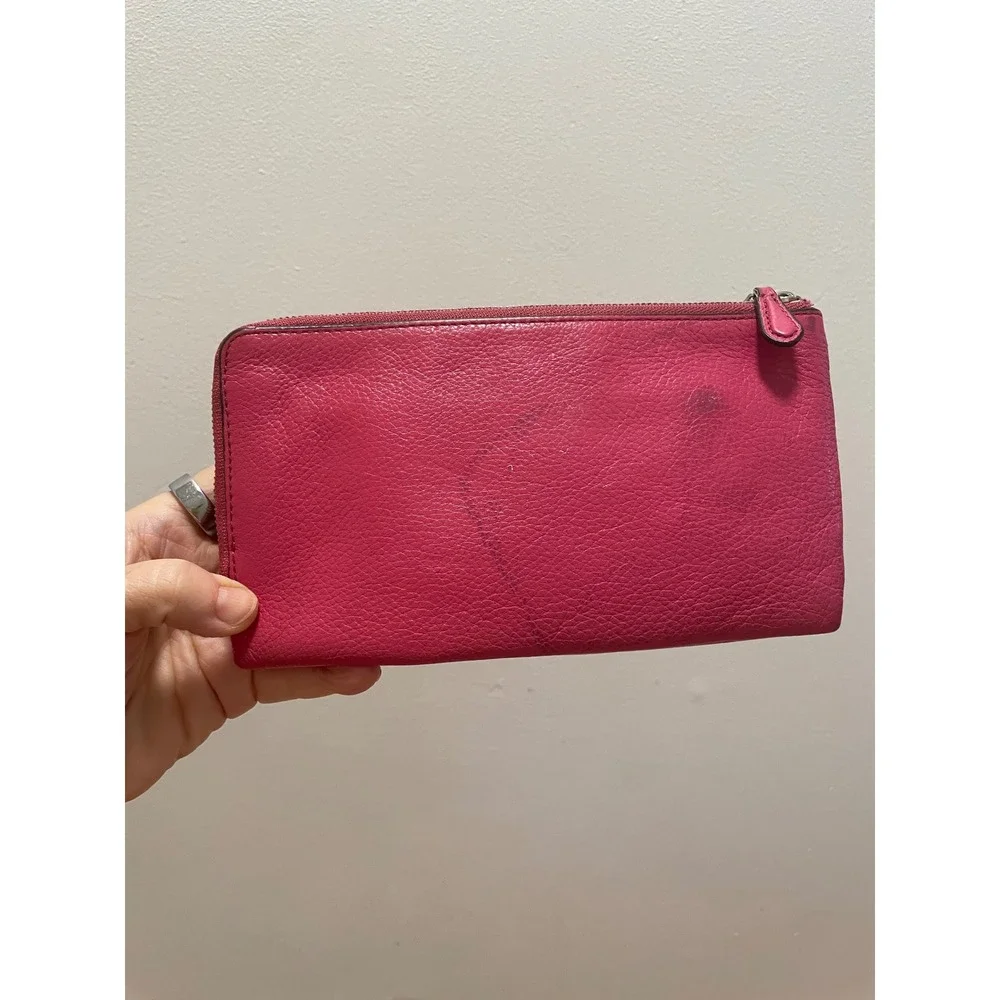 Coach Pink Pebbled Leather Double Zip Wallet Clutch Bag